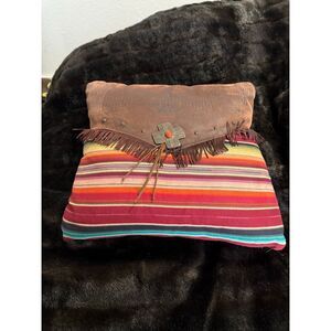Silverado Faux Leather Southwestern Square Throw Pillow Fringe 19x19 western